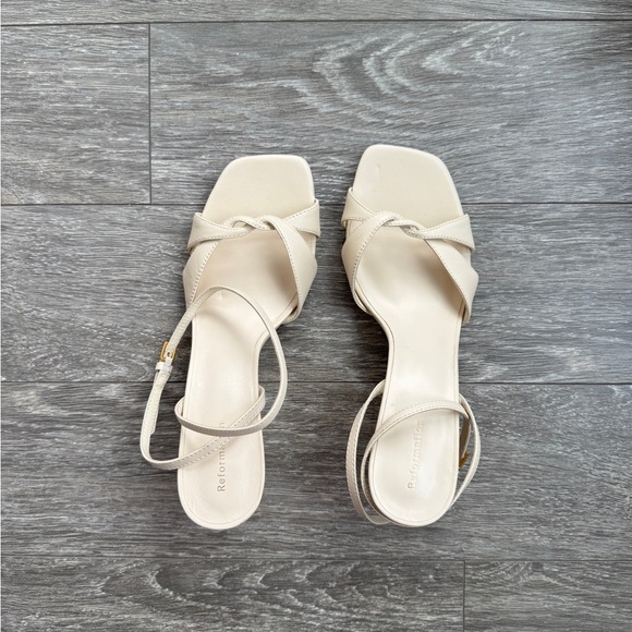 REFORMATION Margo Wedge Sandals in Almond Leather 8 - Picture 6 of 11